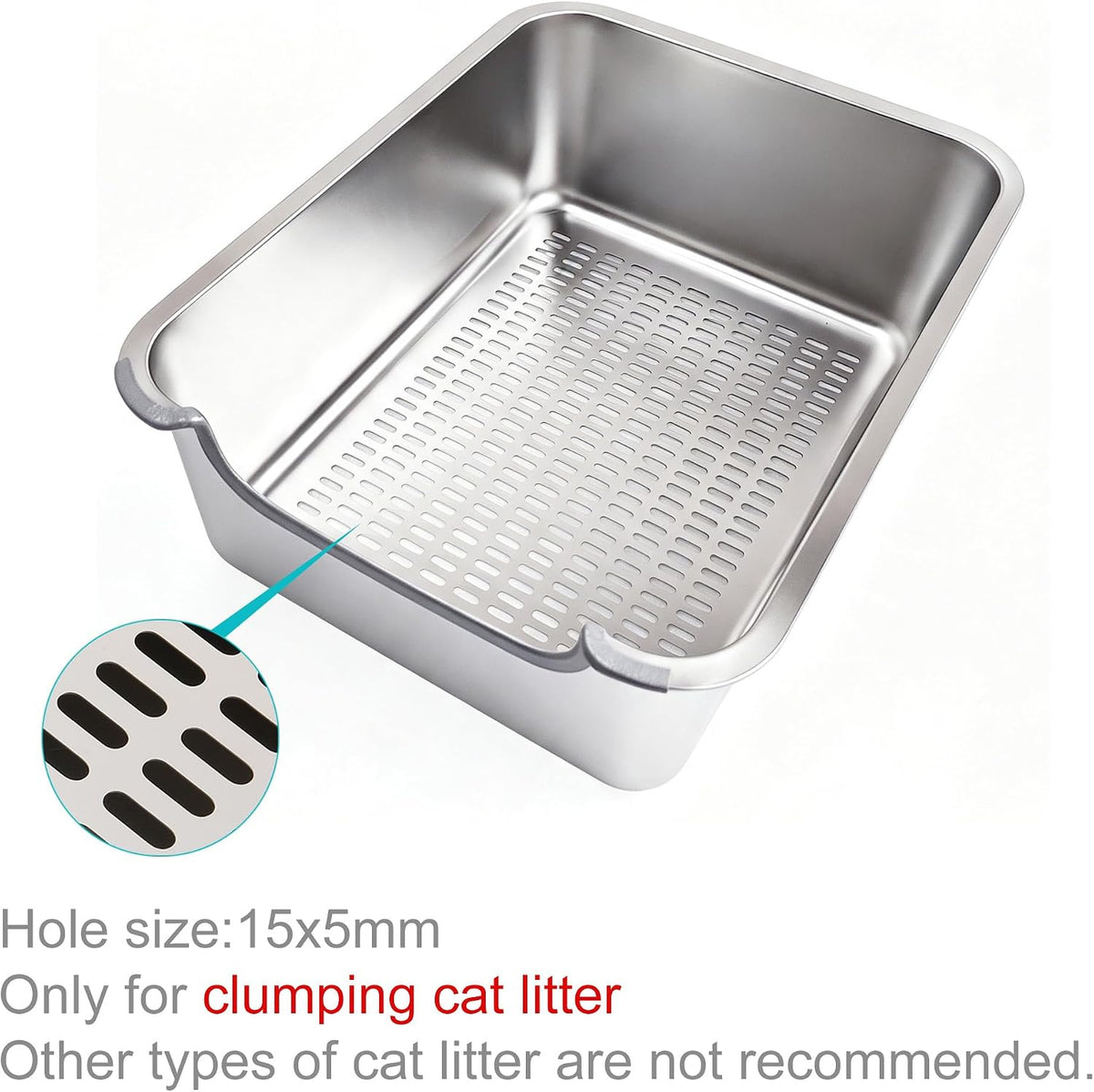 Stainless Steel Sifting Cat Litter Box for Clumping Clay (M)
