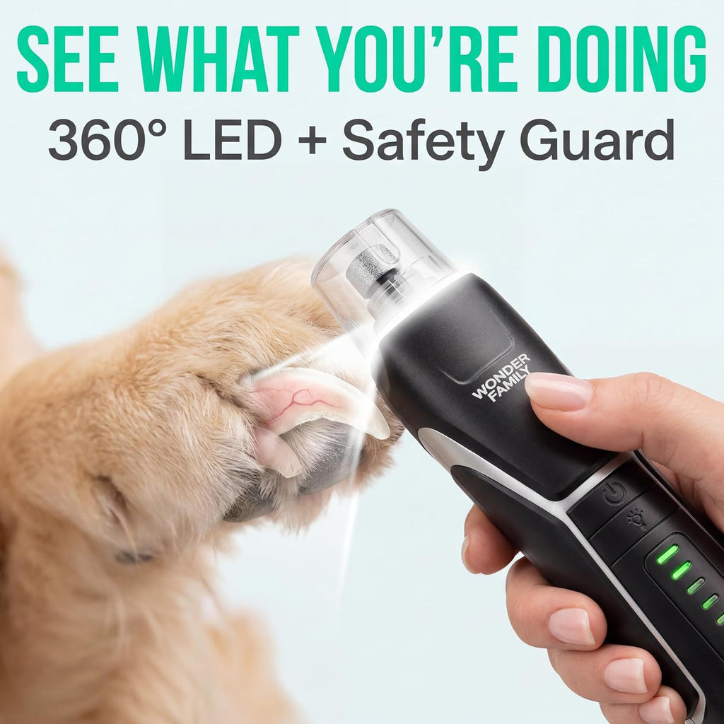 Quiet Dog Nail Grinder with LED Light, 6-Speed Pet Nail Trimmer