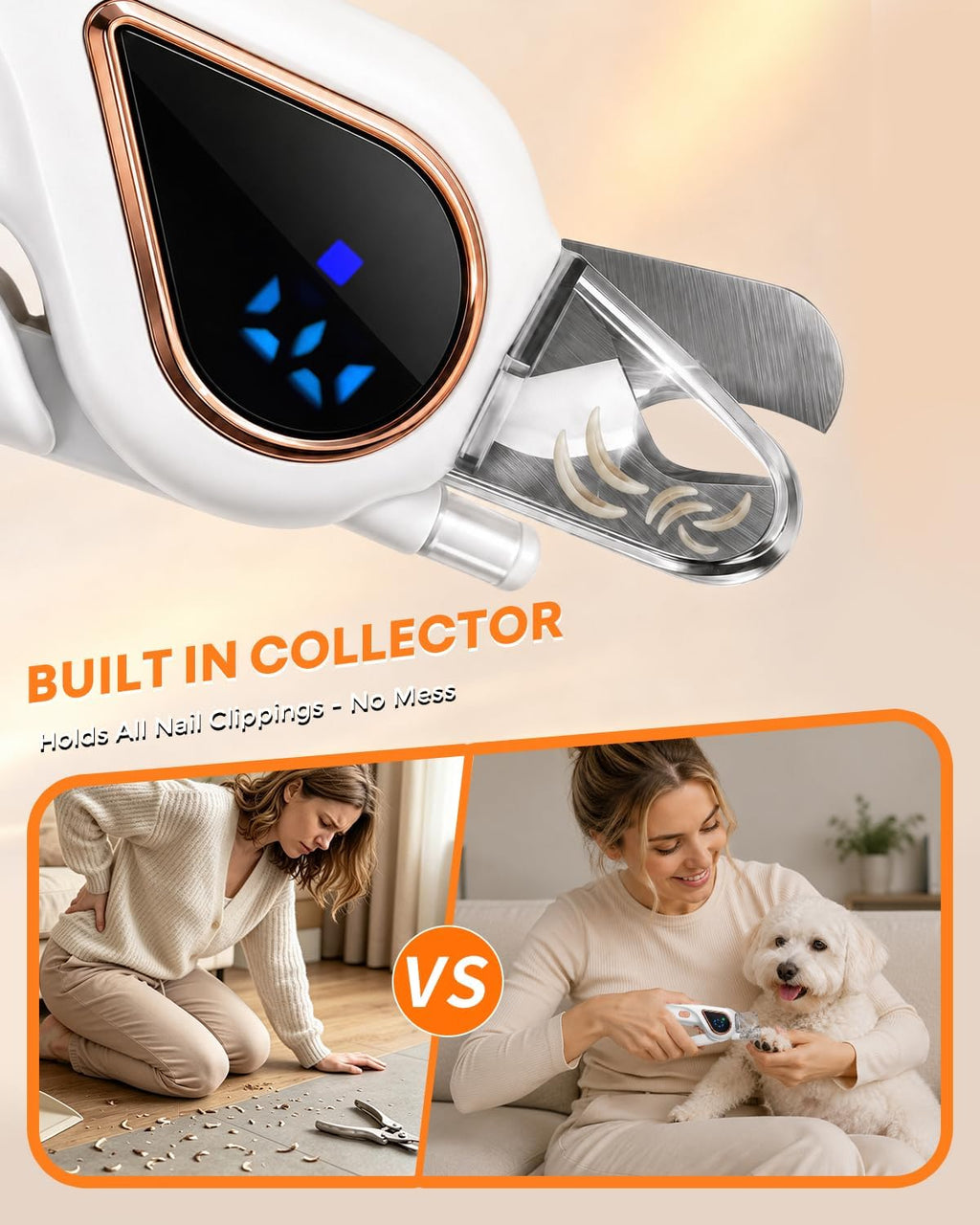 2-in-1 Dog Nail Clippers & Cat Grinder with Dual LED Lights (White)