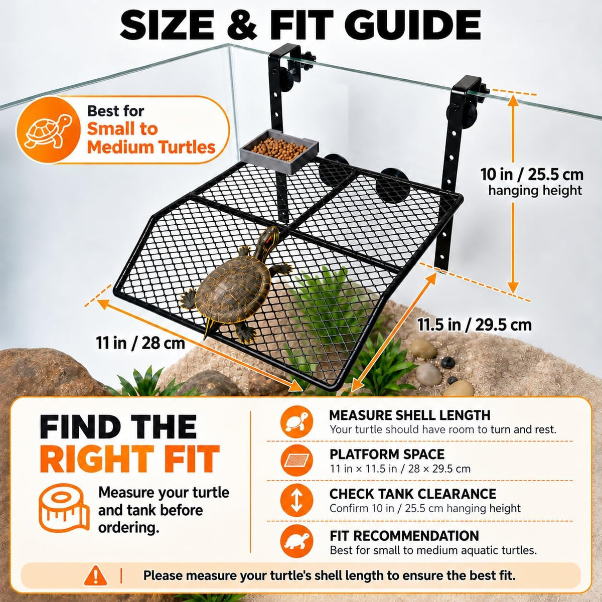11 x 11.5 Inch Hanging Turtle Basking Platform with Ramp & Tray