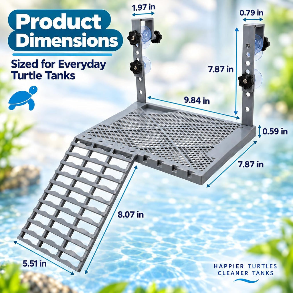 Turtle Basking Platform with Ramp & Food Tray, Adjustable Height