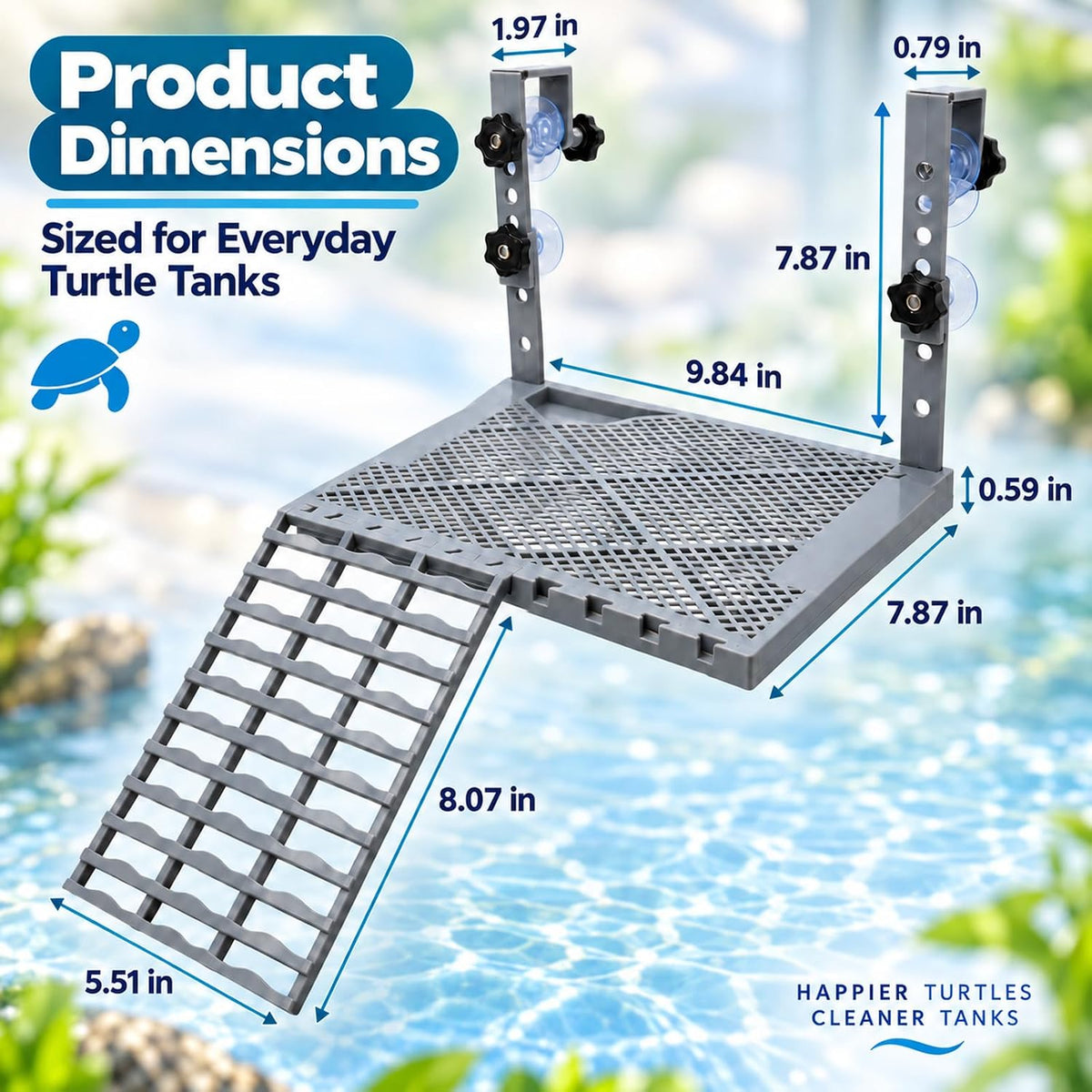 Turtle Basking Platform with Ramp & Food Tray, Adjustable Height
