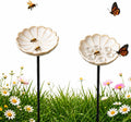 2 Pack Ceramic Bee Watering Station with Stake, Bee Bath for Garden (White)