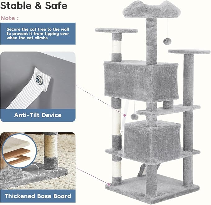 DUMOS 54-inch Indoor Cat Tree Tower –Multi-Level Pet House - Image 4