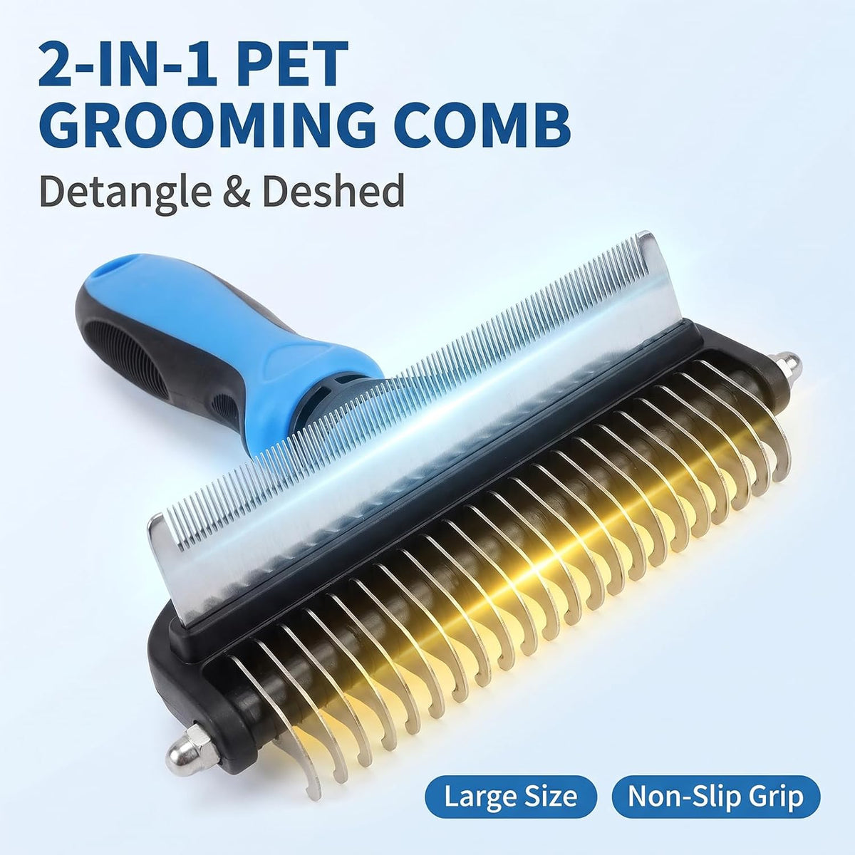 Double-Sided Dematting Rake for Dogs and Cats, Stainless Steel Undercoat Deshedding Comb for Medium and Long Hair