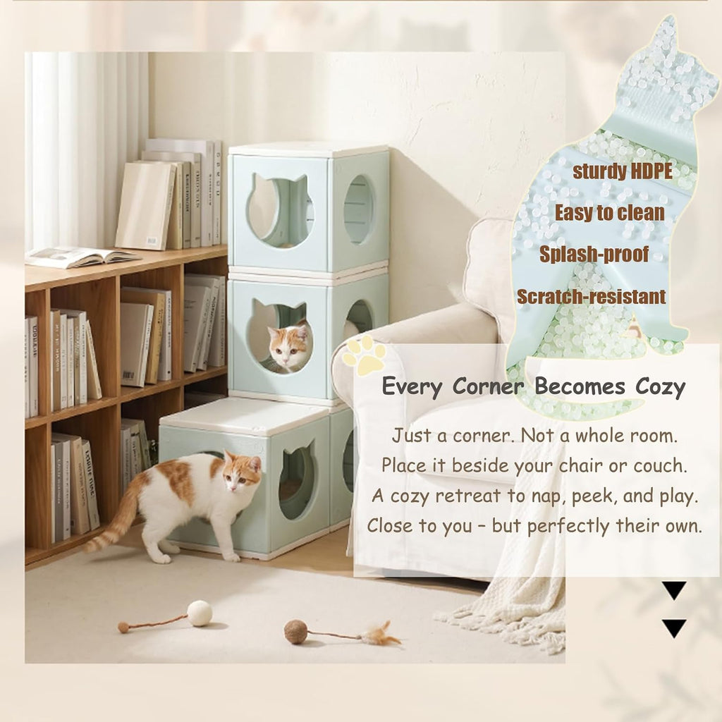Stackable HDPE Cat Tree Tunnel Hideout, 2-in-1 Playhouse for Indoor Cats