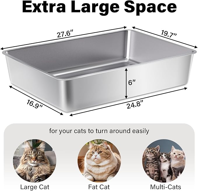 Stainless Steel Litter Box, Extra Large Metal Litterbox - Image 2