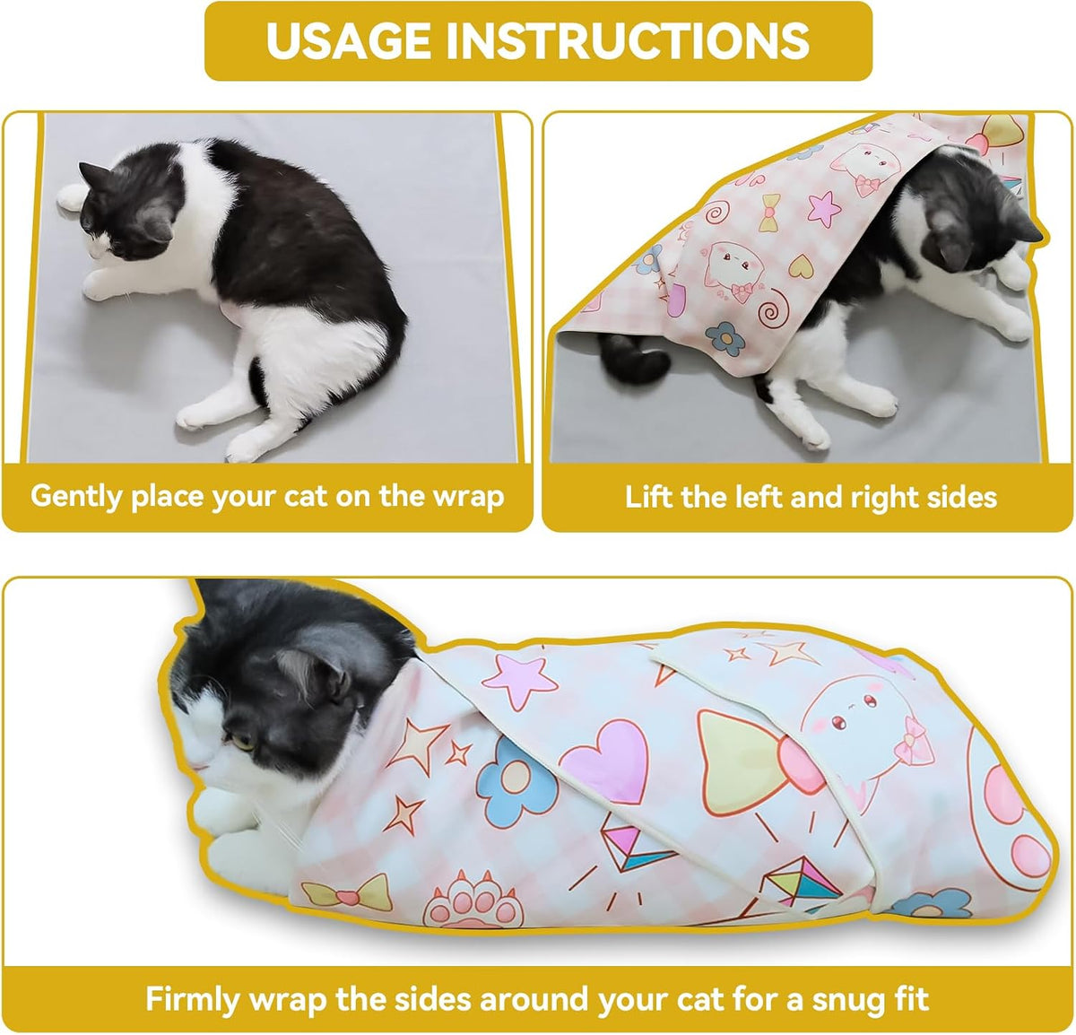 BFNN Cat Grooming Wrap for Cutting Nails, 27.6" Anti-Escape Calming Cat Swaddle Wrap for Medicine, Nail Clipping, Teeth Brushing, Ear Cleaning, Self-Adherent Burrito Restraint, (Tiger Print, L)