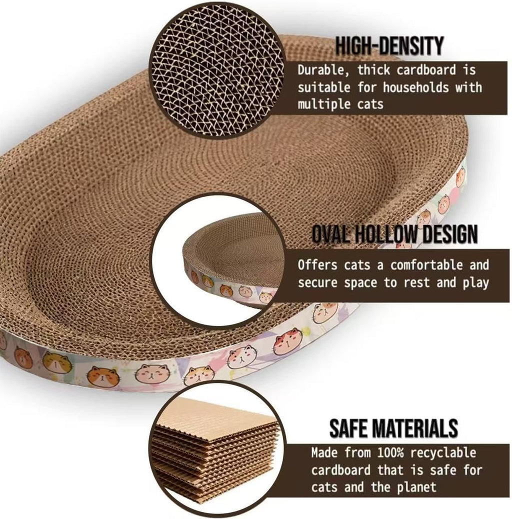 Cat Scratcher Bed with Toys, 2 Pack Oval Cat Scratching Cardboard