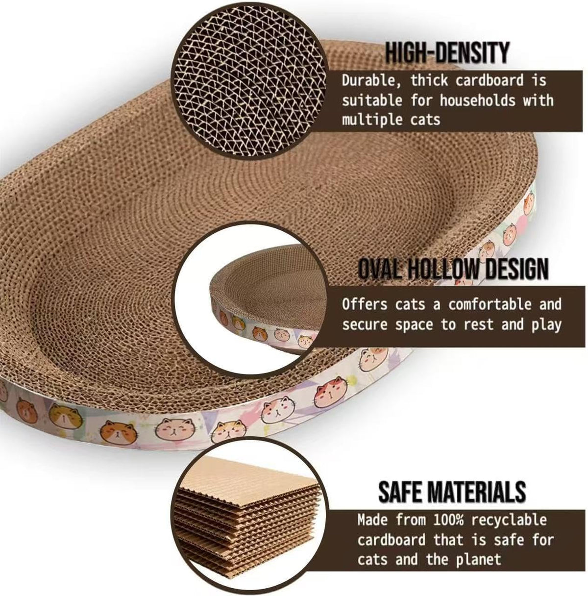 Cat Scratcher Bed with Toys, 2 Pack Oval Cat Scratching Cardboard