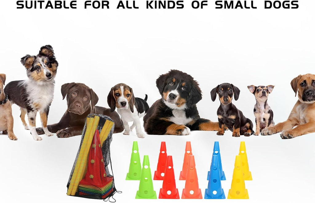 Dog Jump Agility Training Set Puppy Agility Training Hurdle 10 Cones & 5 Poles Combo for Backyard Adjustable Obstacle Training Course Equipment Outdoor Indoor