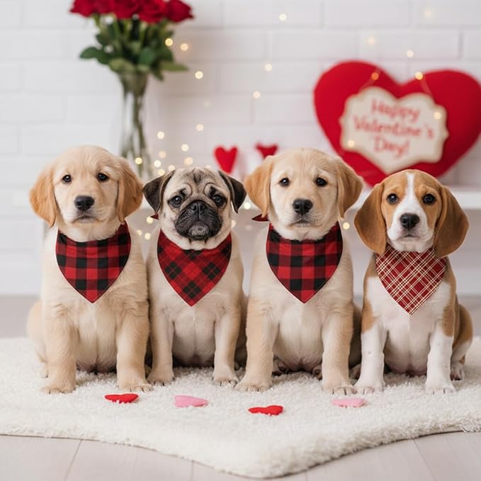 Weewooday 50 Pcs Valentine's Day Red Plaid Dog Bandanas Bulk - Image 4