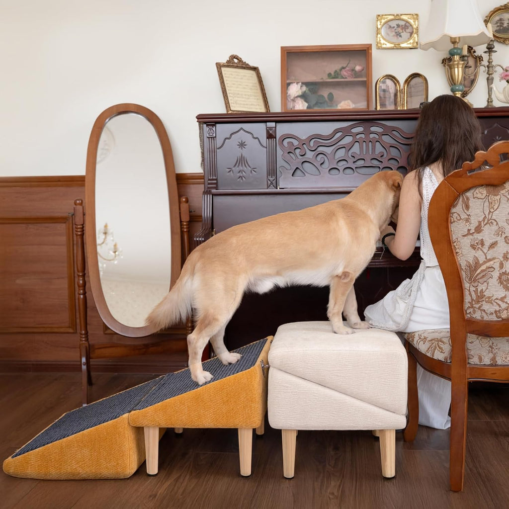 Dog Ramp Ottoman for Couch and Bed, Extra-Wide Platform with Storage