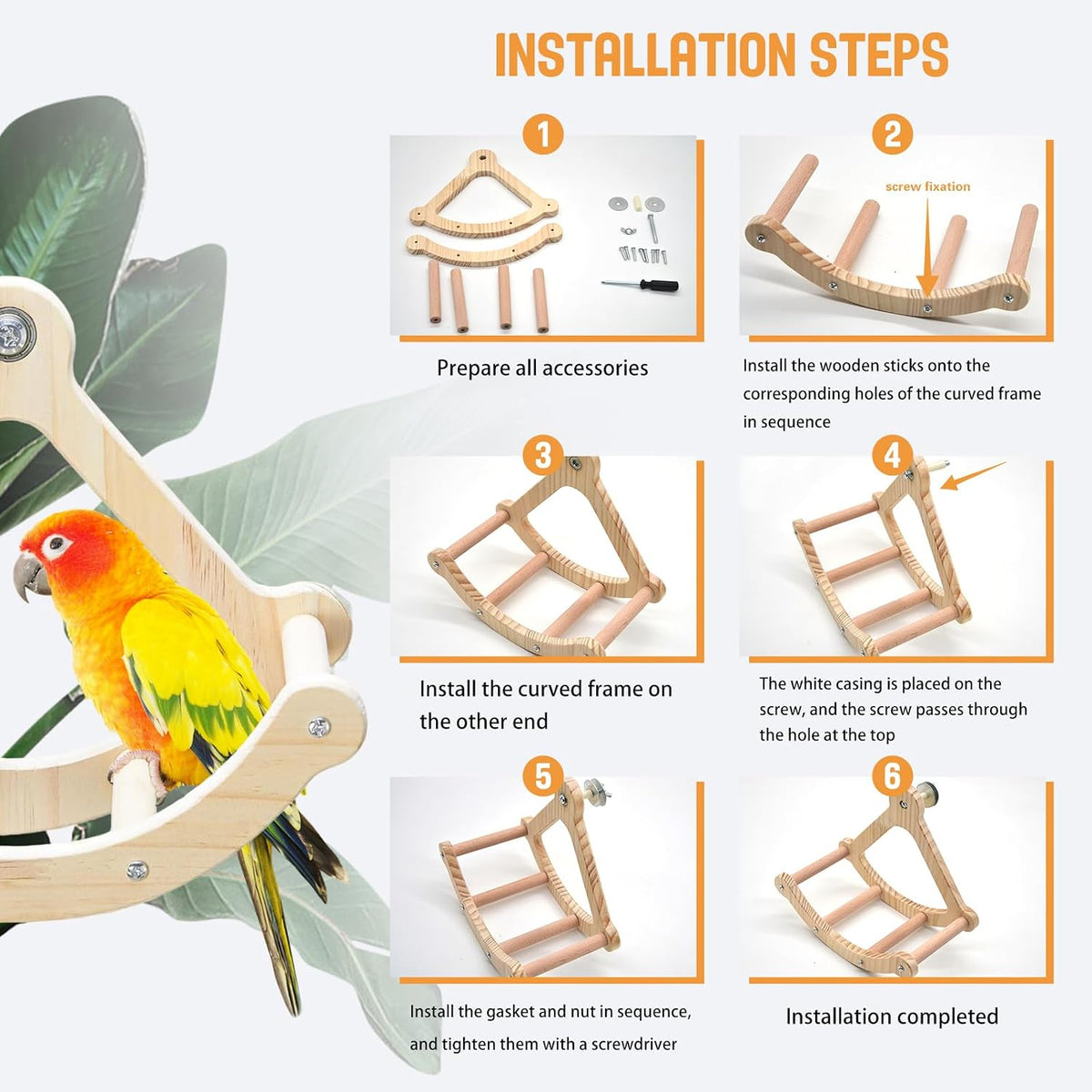 Bird Stand Perch Toy,Interactive Rocking Parakeet Toy and Perch, Wooden Exercise Wheel Cockatiel Toy, Intelligence Puzzle Enrichment Toys,Bird Playground Play Stands for Conure Budgie(A)