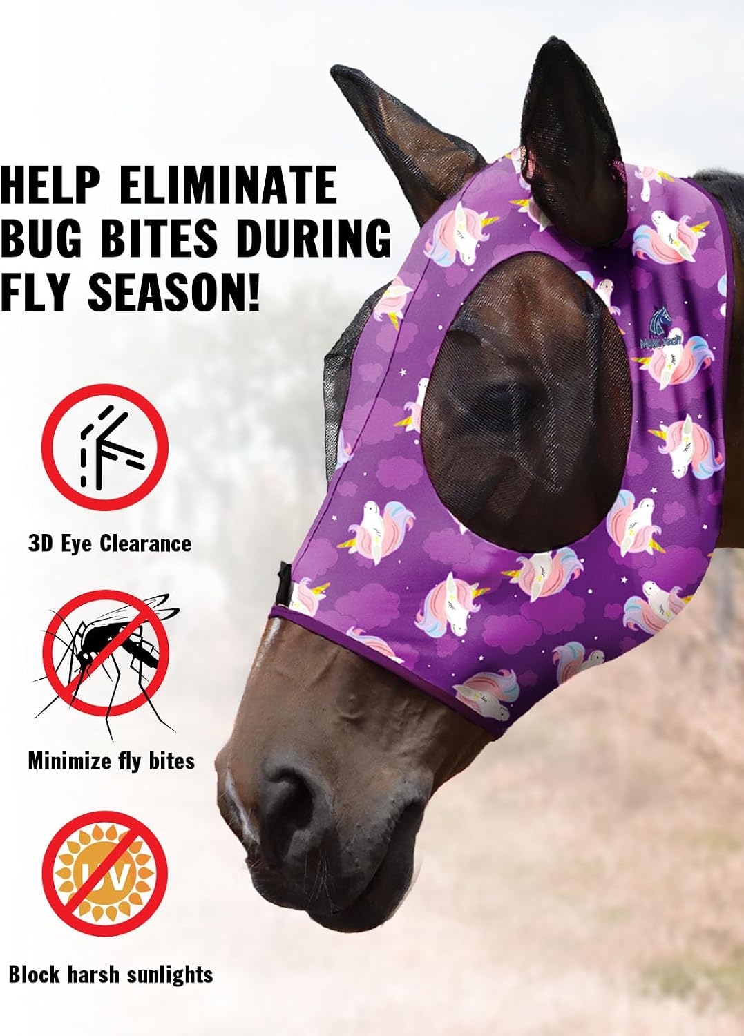 Mask Tech 5 Pieces Horse Fly Masks with Ears, Stretchy Elastic Mesh Fly Masks, 3D Eye Clearance, UV Protection-Large,Combo 21