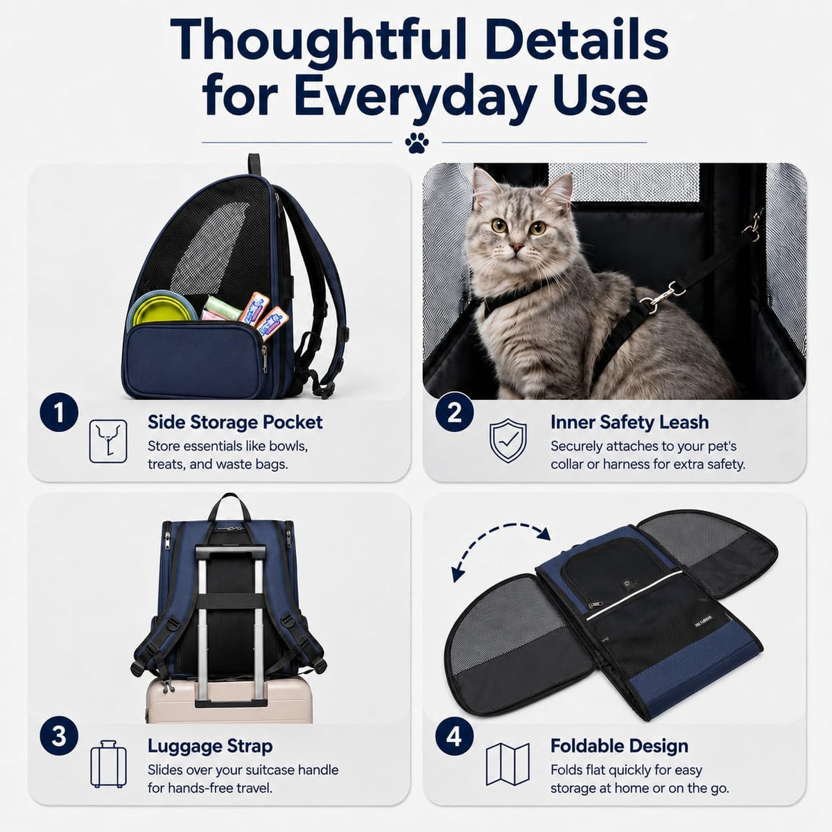 Cat Backpack，Expandable Cat Carrier Backpack, Dog Backpack Carrier and Pet Carrier Backpack, Suitable for Cats, Dogs Kitten or Small Dogs, Travel Friendly Puppy Cats Bag (Blue)
