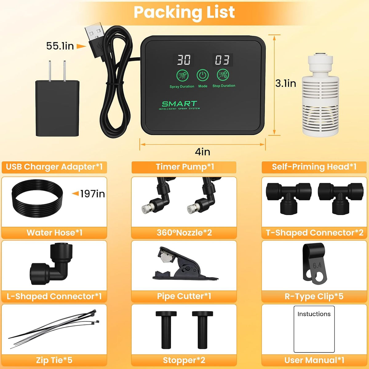 Reptile Mister, Automatic Reptile Misting System with Timer, 360°Adjustable Spray Nozzles, Humidifier for Amphibians Terrariums Rainforest Plants