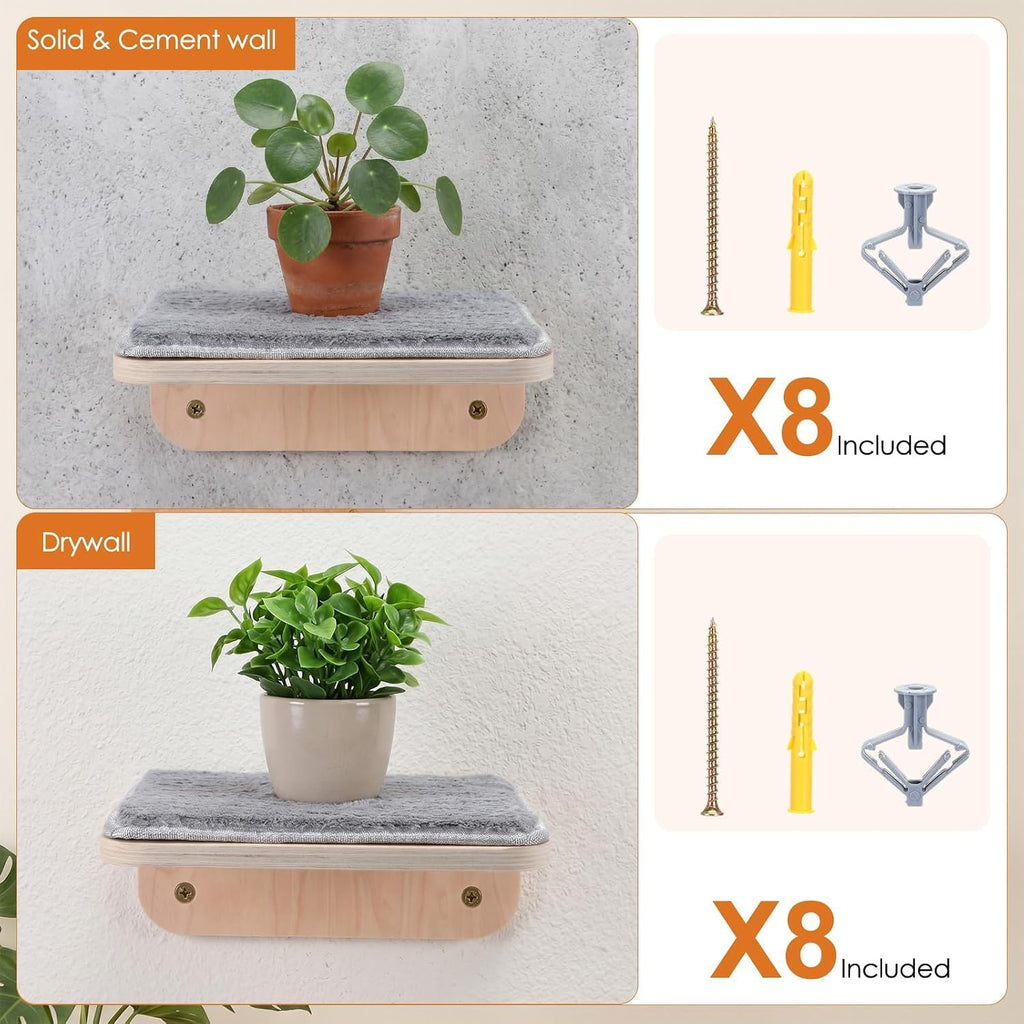 Wenqik 2 Pcs Cat Steps for Wall, Wooden Cat Climbing Shelf 10 x 10 x 4 Inch