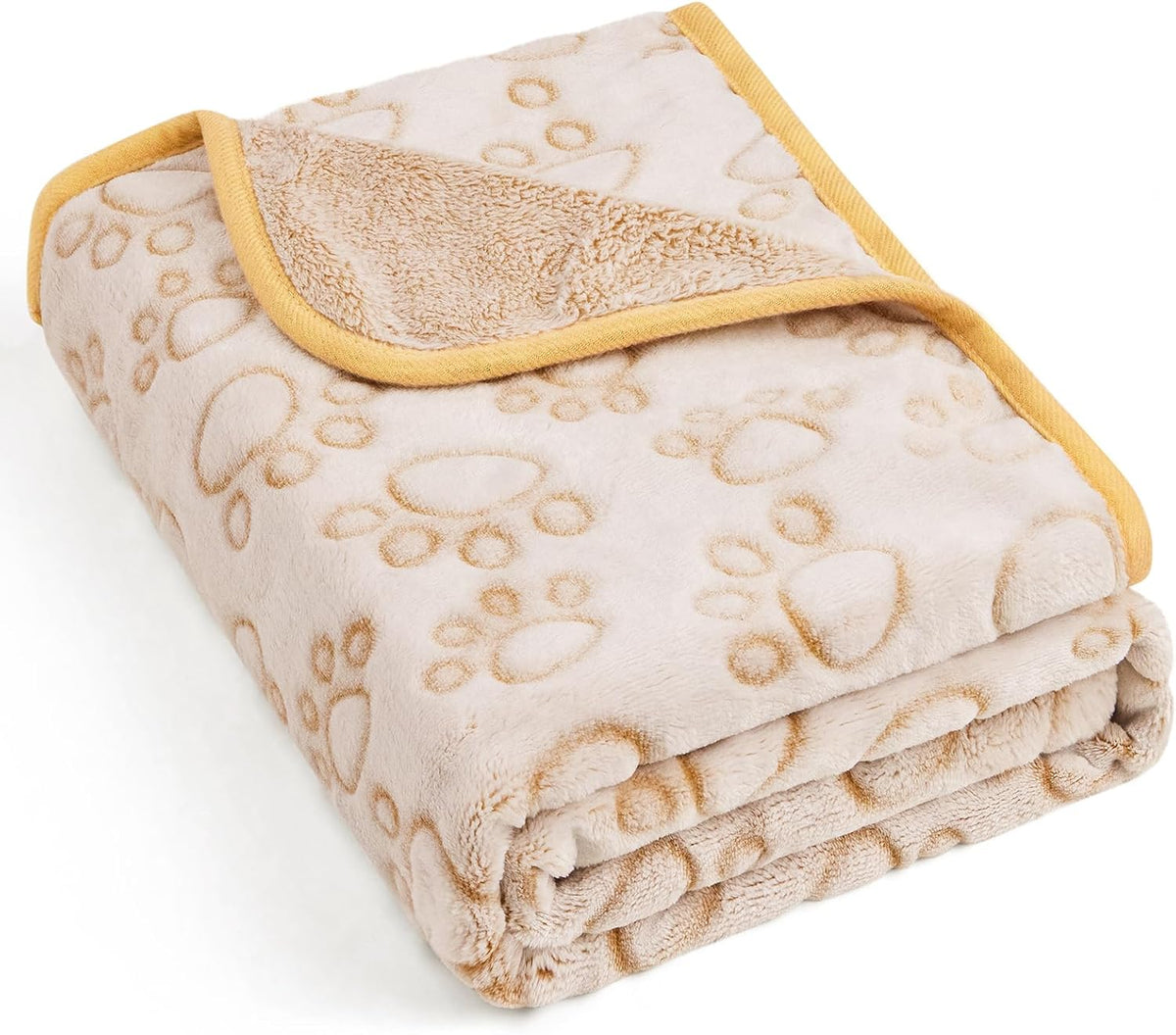 Stuffed Premium Soft Dog Blanket, with Flannel Beige Cute Paw Print, 32 * 40 inches, Cat Blanket Puppy Supplies Border Collie Puppy Gifts Essentials