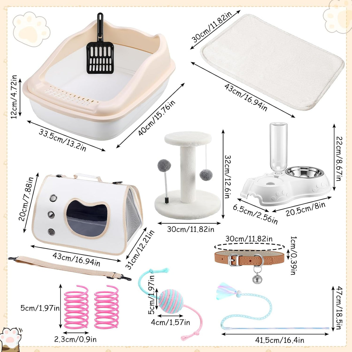 Eccliy 10 Pcs Kitten Starter Kit for Indoor, Classic, Small, White