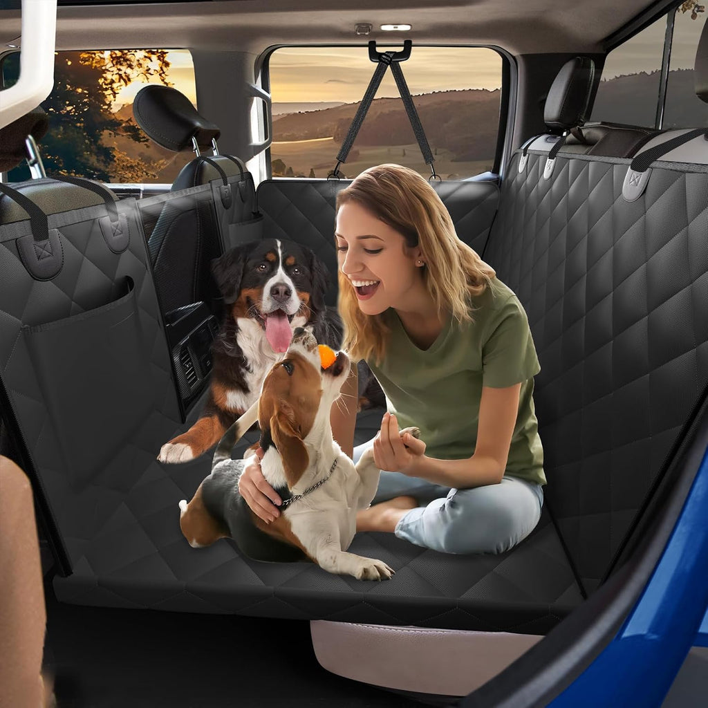XL Hard Bottom Dog Back Seat Cover for Crew Cab Trucks with Blanket