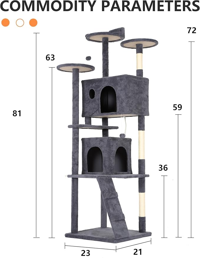 BestPet | 81" Cat Tree Tower | Dark Gray | Sturdy, Hanging Cat Toys, - Image 7