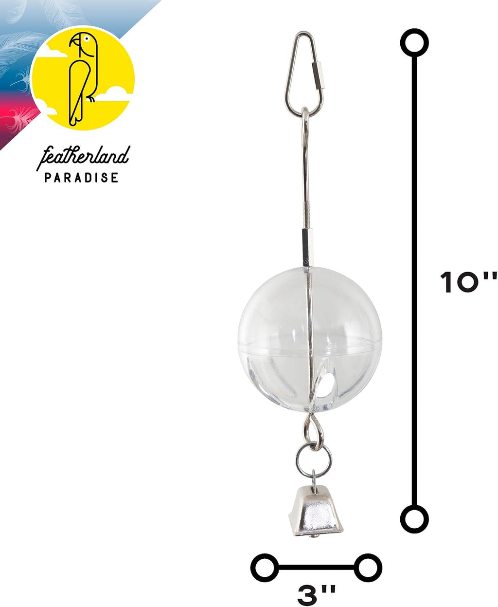 Featherland Paradise | Creative Foraging Systems Hanging Foraging Sphere & Kabob with Stainless Steel Bell, Interactive Bird Treat Toy