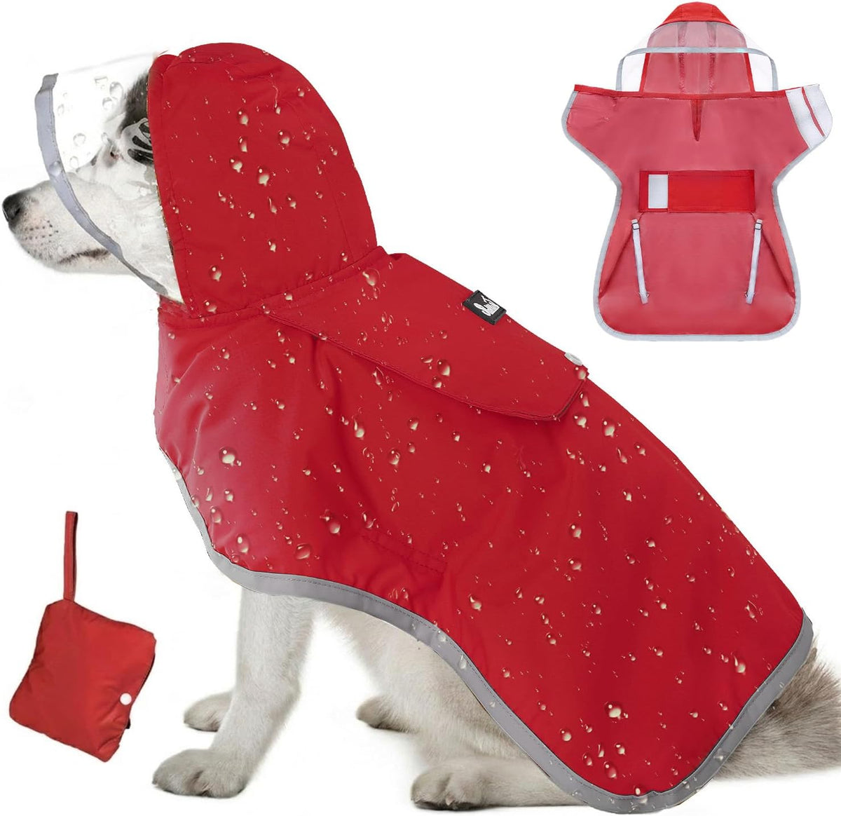 Lukovee Dog Raincoat, Ultra-Light Rain Jacket with Hood & Leash Hole, L