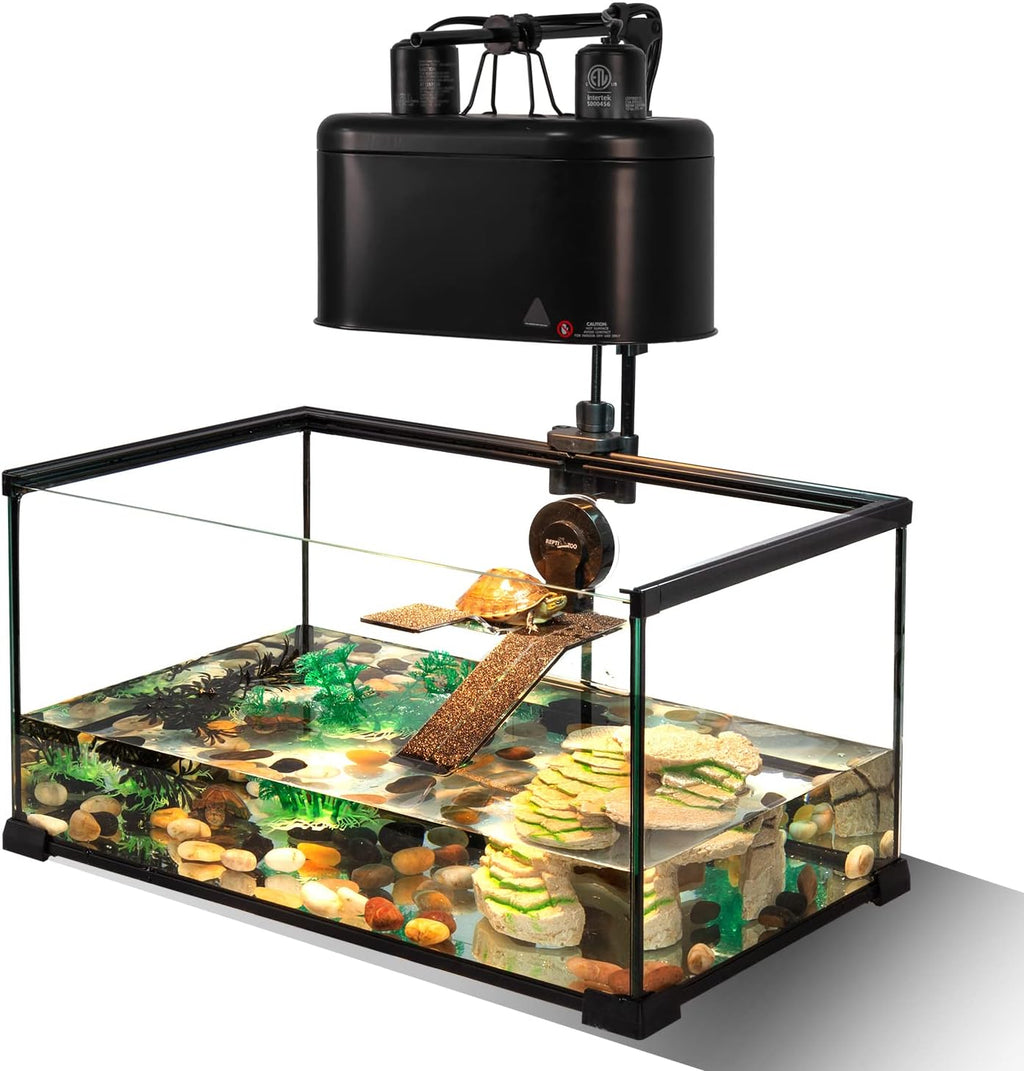 REPTI ZOO Reptile Heat Lamp Reptile Light Fixture Combo Pack, 100W UVA Turtle Basking Spot Lamp Reptile Heat Bulb & 26W UVA UVB Bulb 5.0 Reptile Light for Aquatic Turtle