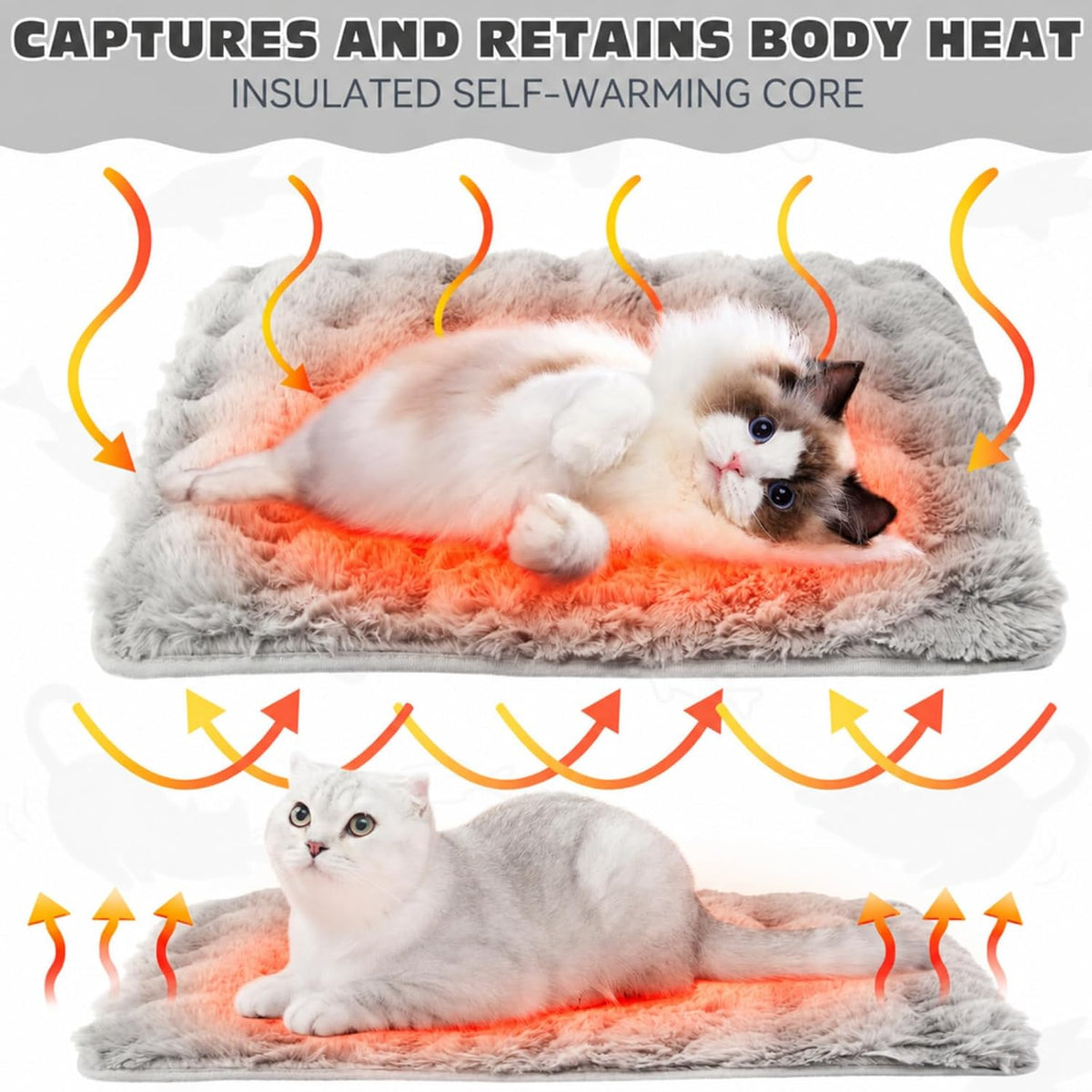 3 Pack Gray Self Warming Cat Bed Indoor 16''x24'' Self Heating Cat Mat Ultra Soft Thermal Kitten Bed Heated Pet Dog Pad Washable Removable for Outdoor Use Non Slip Reflect Body Heat