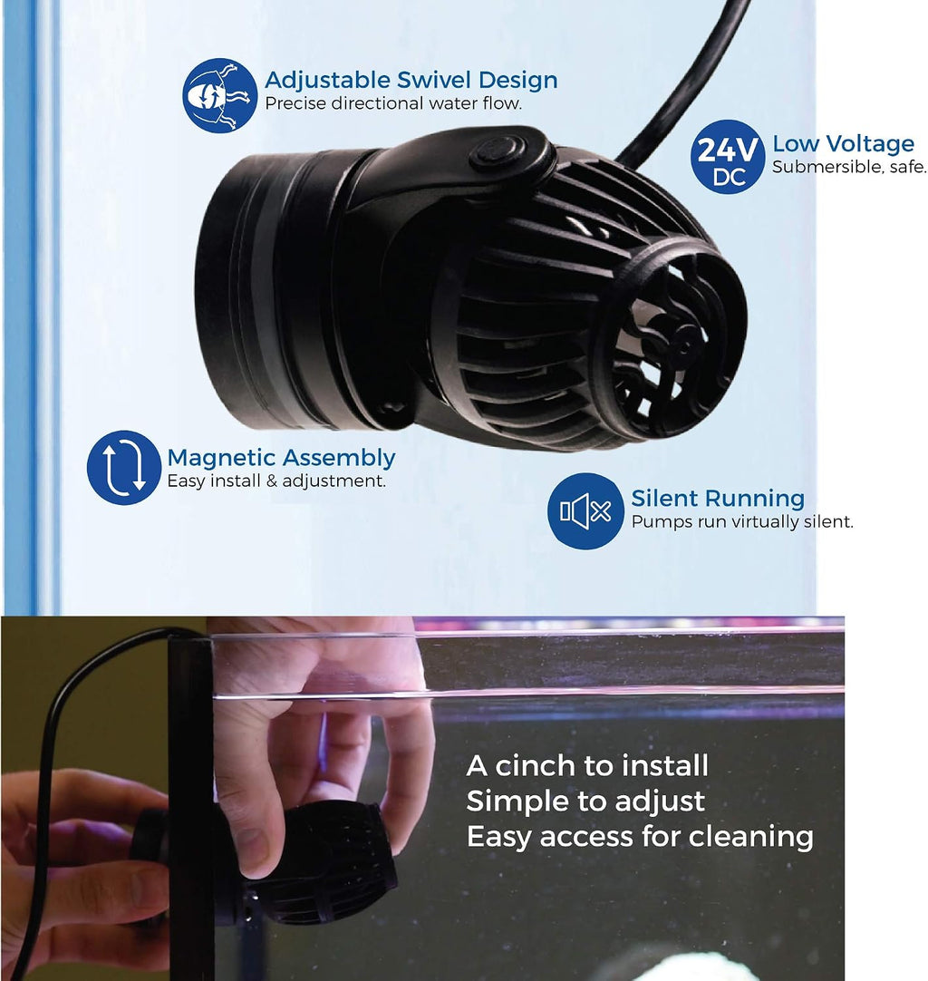 CURRENT Dual eFlux Aquarium Wave Pumps, 1,050gph - Includes 2 Wave Maker Water Circulation Pumps for Freshwater and Saltwater Fish Tanks - Multiple Adjustable Flow Modes - Wireless Remote Control