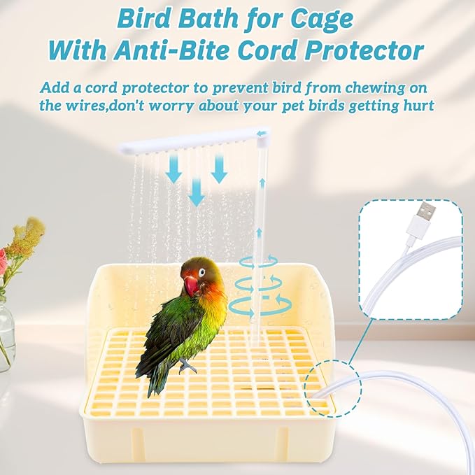 Automatic Bird Bath with Pump, Parrot Bathtub with Anti-Bite Cord Protector - Image 6