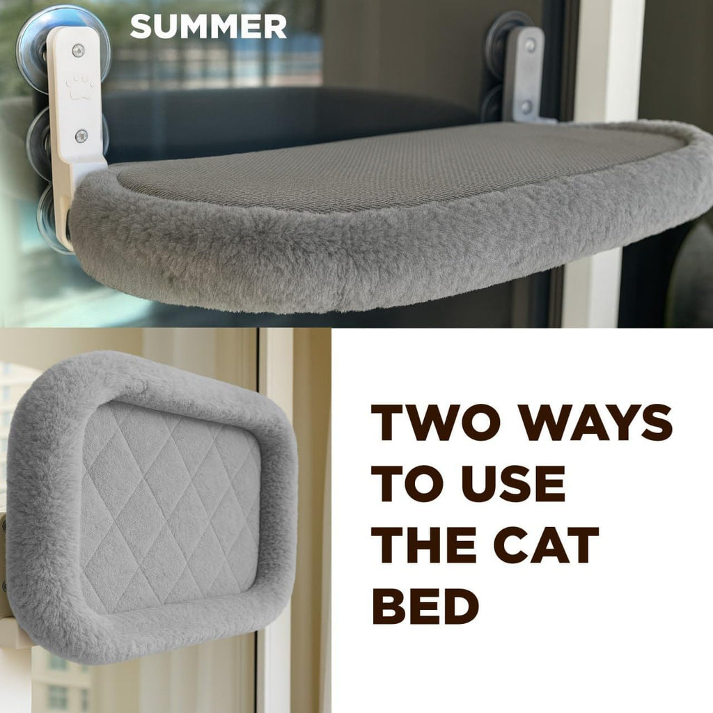 Cat Window Perch – Strong 6 Suction Cup Foldable Cat Hammock Bed for Large Cats and Kittens That Holds up to 50 lbs with Washable Reversible Cover, Sturdy Metal Frame for Window (Gray)