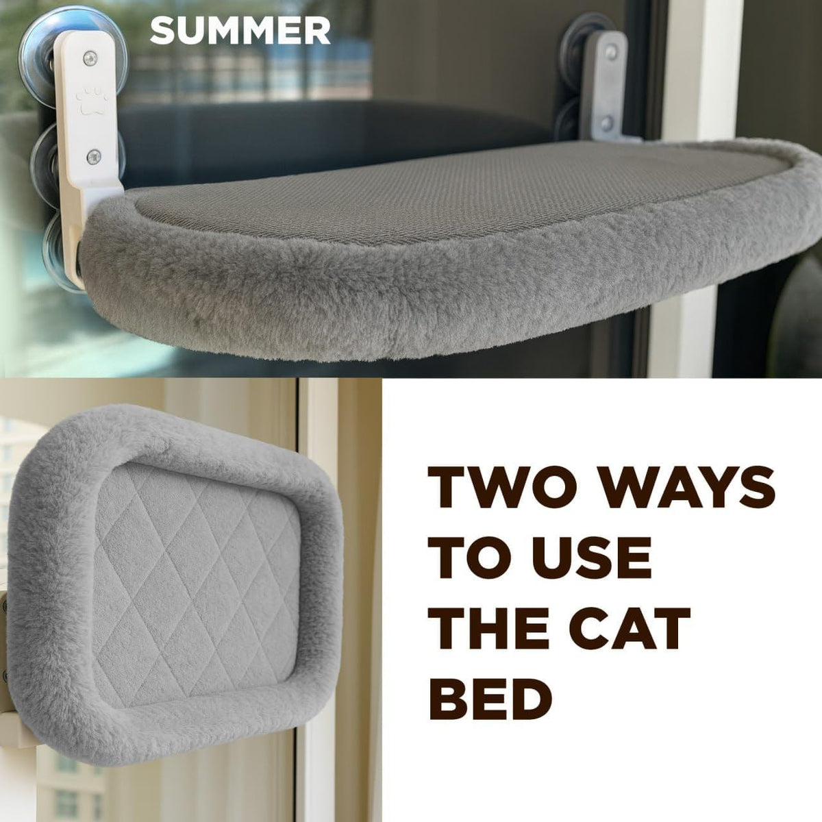 Cat Window Perch – Strong 6 Suction Cup Foldable Cat Hammock Bed for Large Cats and Kittens That Holds up to 50 lbs with Washable Reversible Cover, Sturdy Metal Frame for Window (Gray)