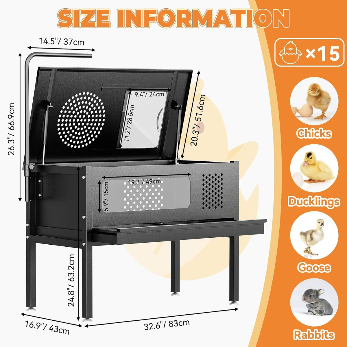 HAYOHRT Chicken Brooder Box - Stand-Up Brooder Pen for Chick Brooder with Lamp Stand & Removable Collection Tray Accommodates Up to 15 Chicks Ideal for Chickens Ducks Quails, No Lamp