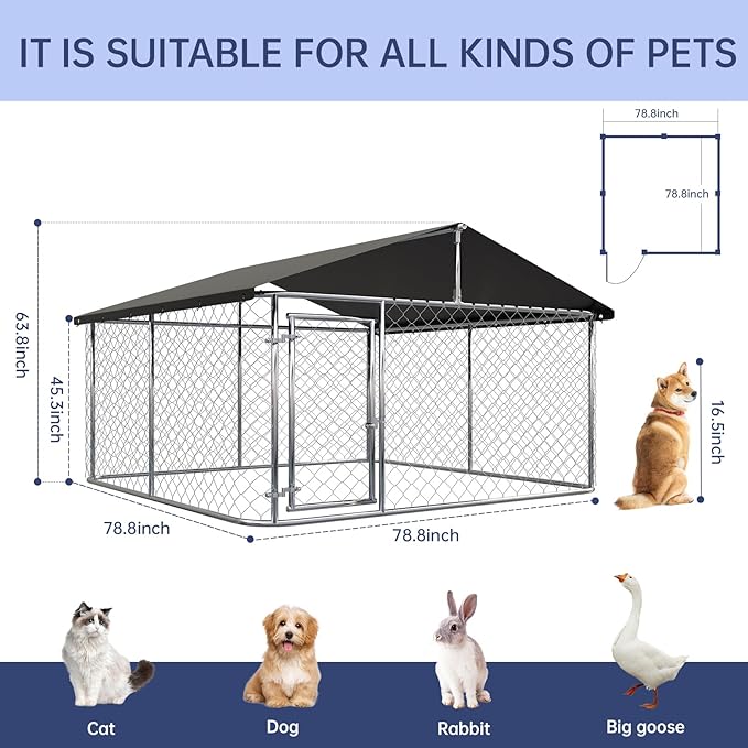 78"x 78" Outdoor Dog Enclosure Heavy Duty Dog Kennel House Mesh Dog Big Cage - Image 4