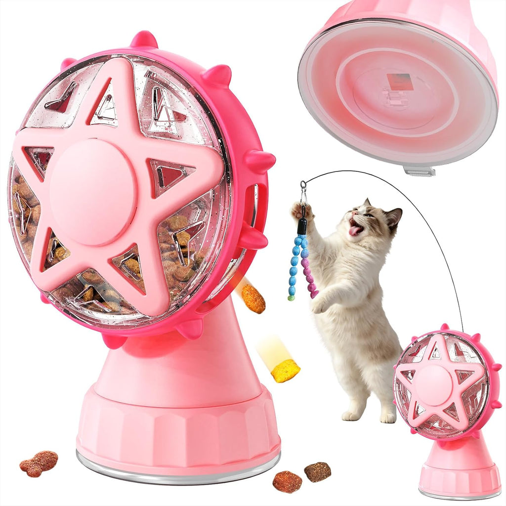 Interactive Cat Treat Dispenser, 2-in-1 Slow Feeder & Wand, Yellow