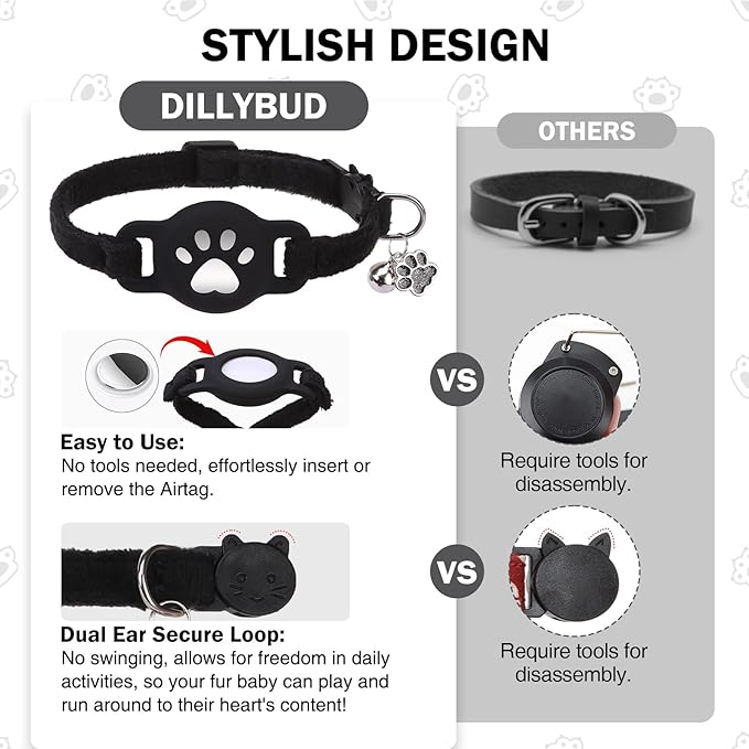 AirTag Cat Collar with Bells, Soft Velvet Cat Collar Breakaway with Airtag - Image 6
