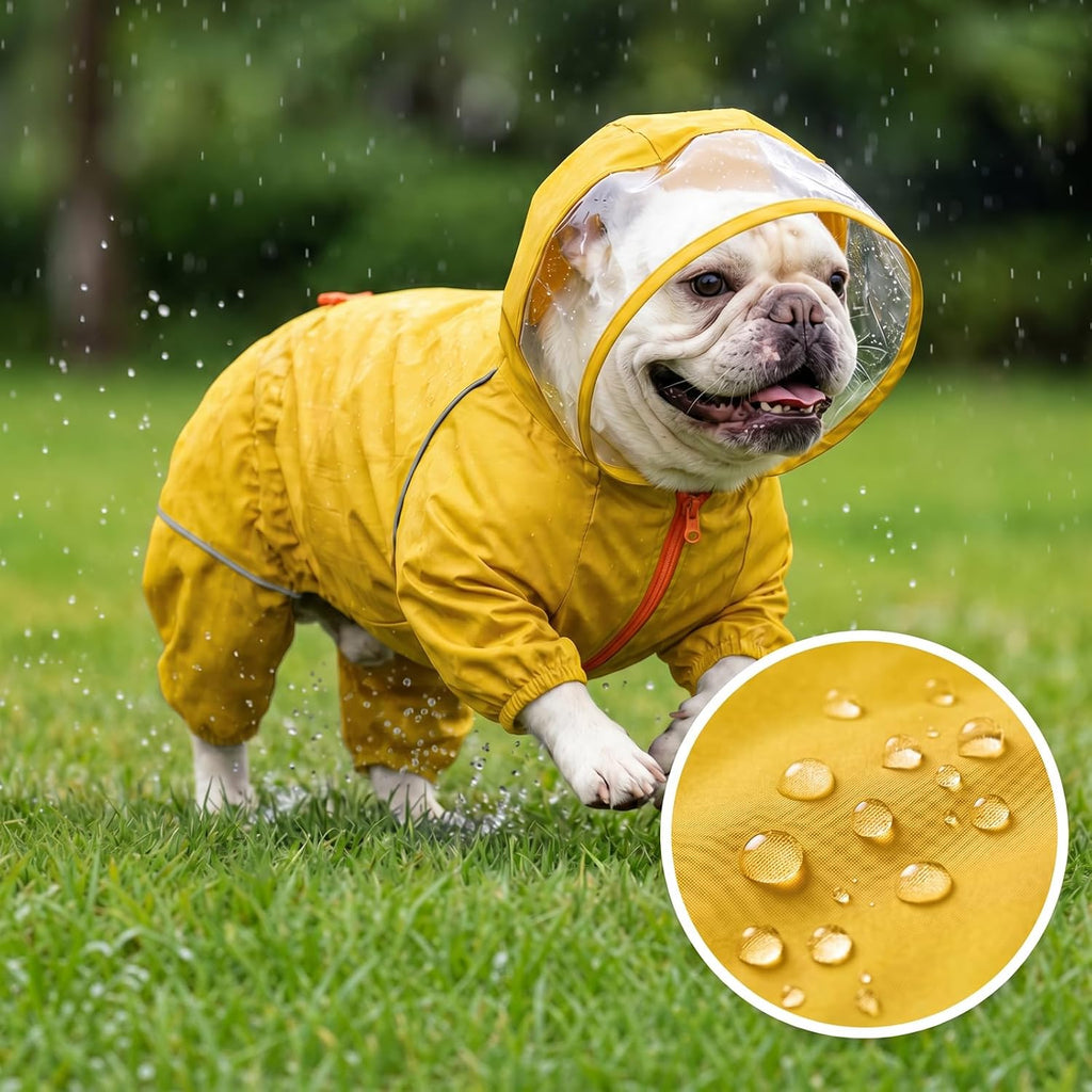 Dog Raincoat - Rain Jacket with Clear Hood and Broad Chest Fit