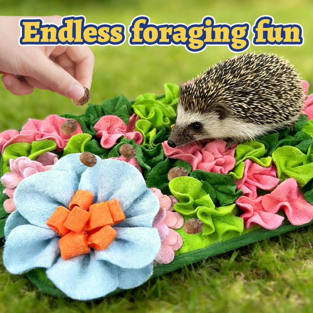 Hedgehog Foraging Mat Enrichment Toy, with Non-Slip Bottom for Hedgehogs, Rabbits, Guinea Pigs, Hamsters, Hedgehogs Cage Accessories Interactive Feeding & Sensory Play Mat (Floral, 17.7x9.8 Inches)