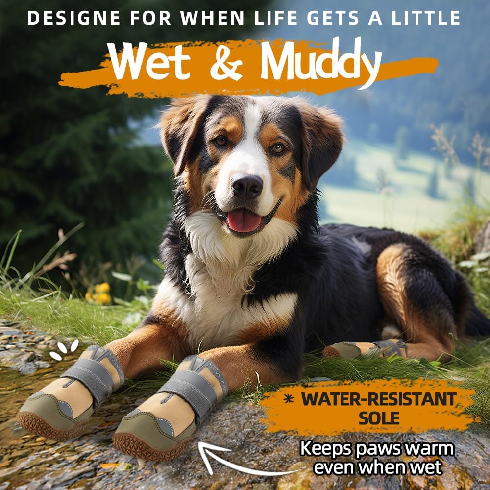 Dog Boots for Large Dogs, Medium Dog Boots & Paw Protectors for Hardwood Floors, Outdoor Dog Booties for Hot Pavement Winter Snow Hiking, Dog Shoes with Reflective Strips