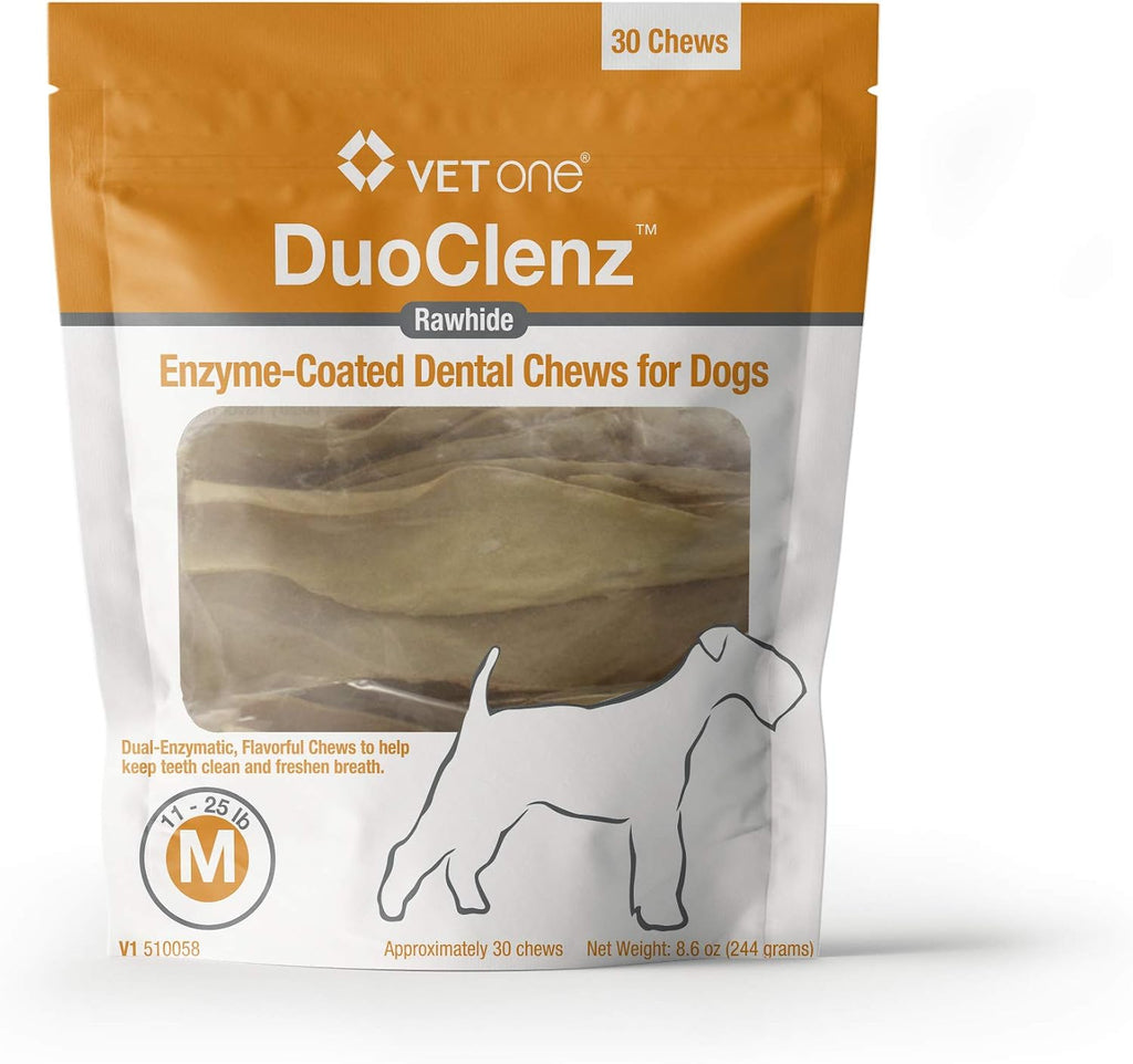 Vet One DuoClenz Rawhide Dental Chews | Medium Dogs | 30 Count Bag