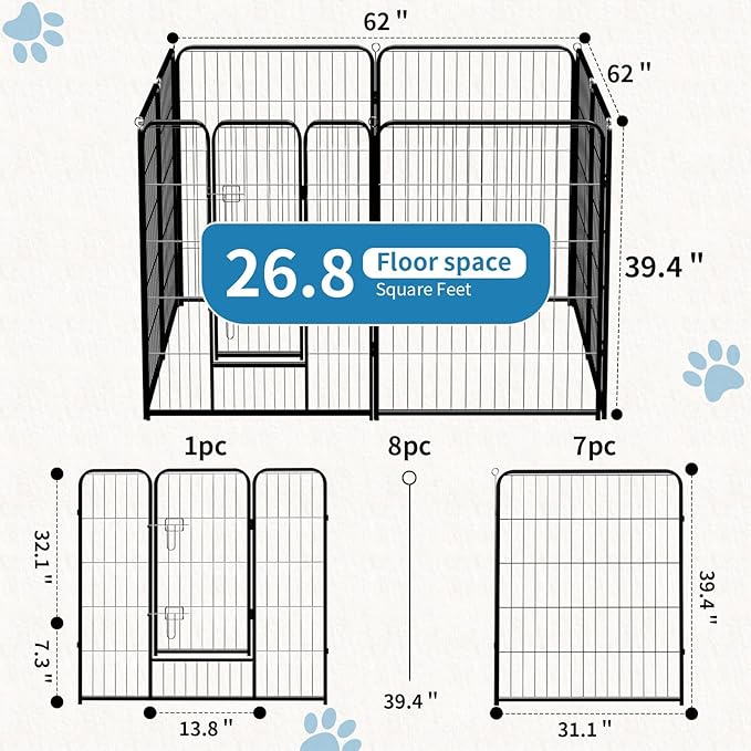 NEWBULIG Dog Playpen 8 Panels 40" Height Foldable Heavy Duty Metal Dog Exercise - Image 3