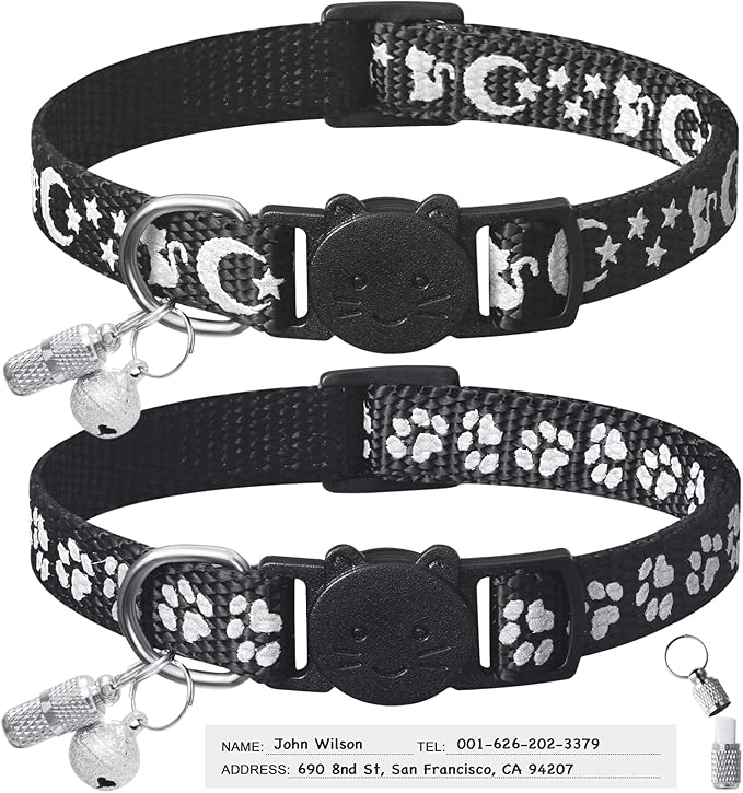 LLHK 2 Pack Breakaway Cat Collars & 2 Pcs Name Tags, Reflective Safety Kitten by LLHK