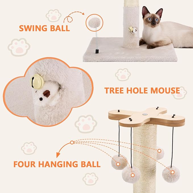 PAWSFANS Cat Scratching Post for Indoor Cats and Kittens, 30inches Tall Sisal - Image 6