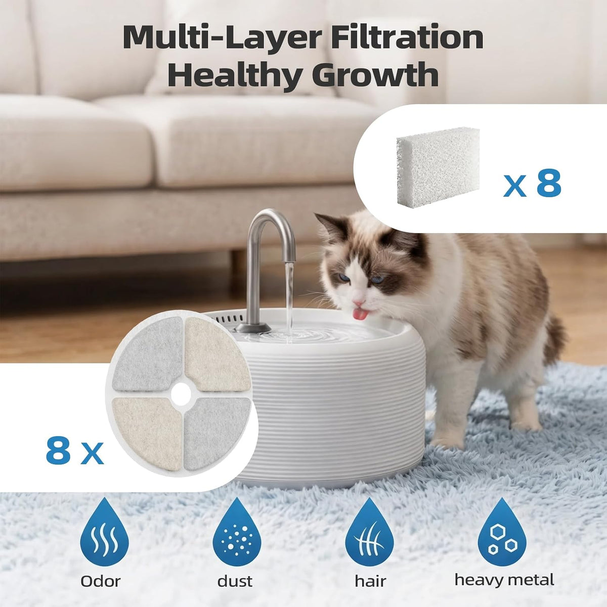 16 Pack Cat Water Fountain Filter & Sponges, with 1 ABS Shell