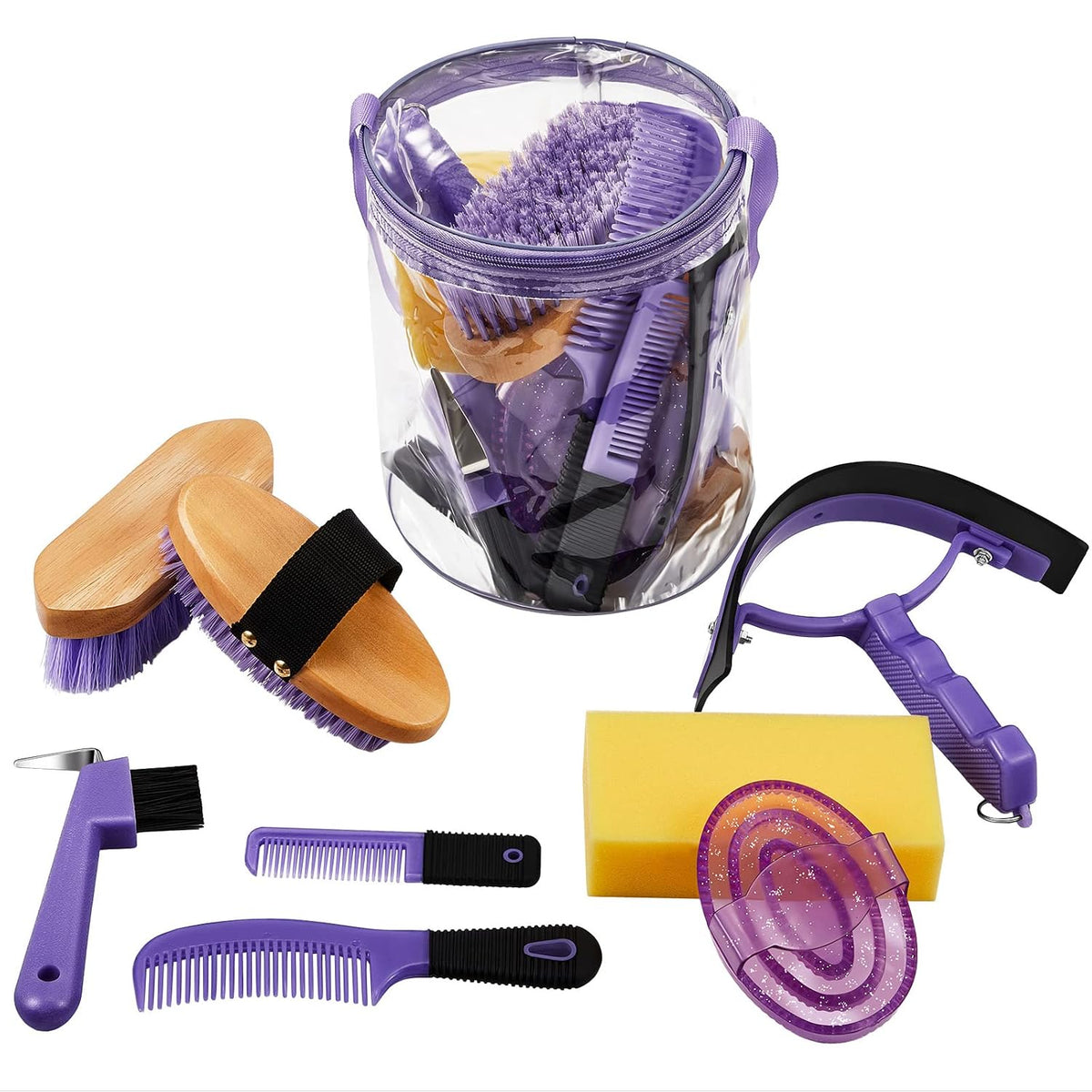 Cunhill 9 Pcs Horse Grooming Kit Tack Room Supplies, Cute, Purple