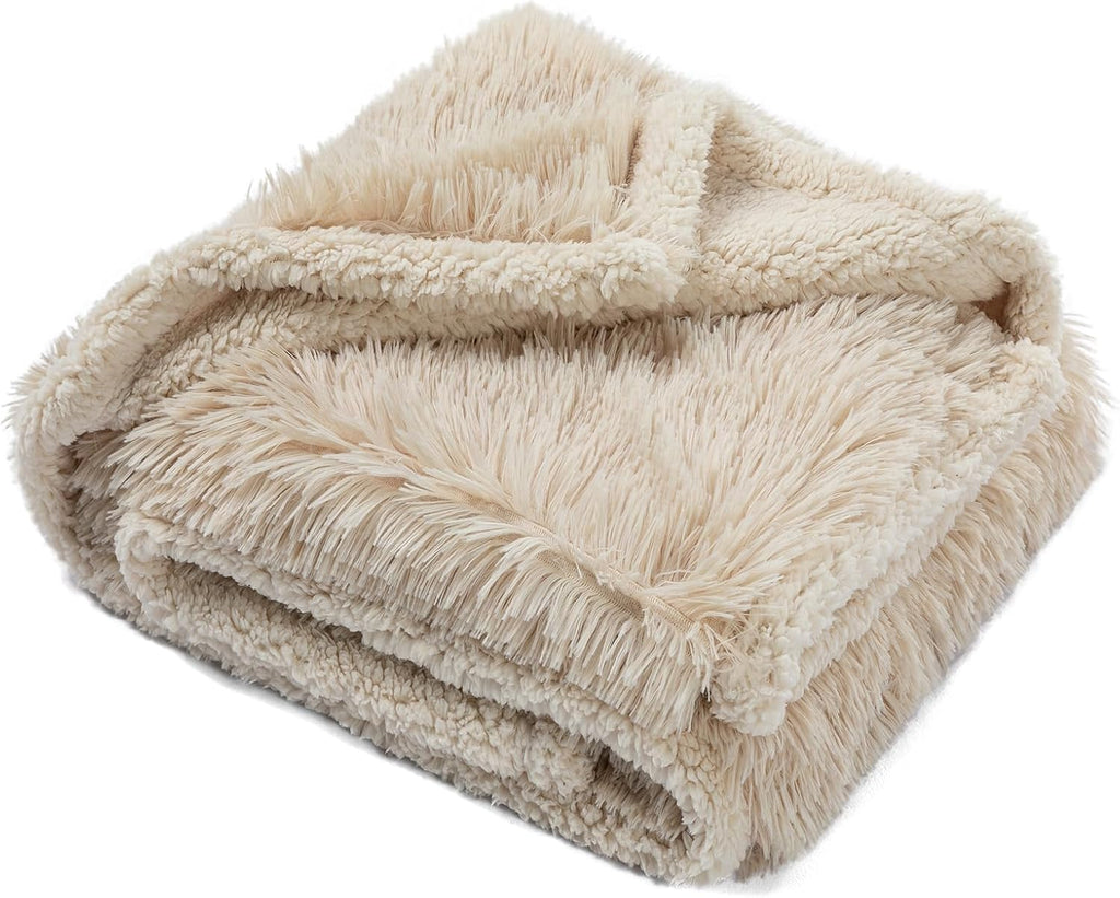 Pet Blankets Waterproof Fluffy Fleece Blanket Cat Dog Blankets Liquid Pee Proof Throw Blanket Reversible Furniture Protector Cover Washable for Couches Beds Sofa 65"x57" Black