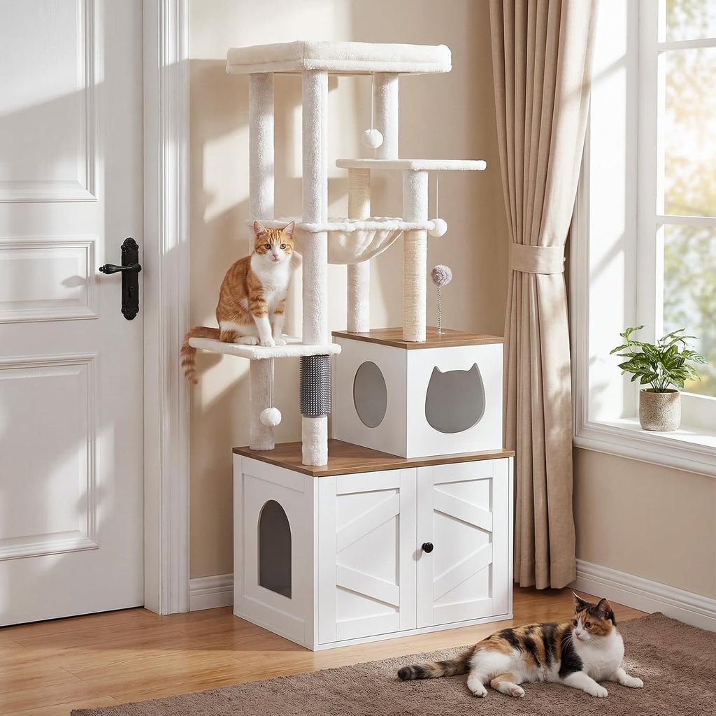 HOOBRO Cat Tree with Litter Box Enclosure, Tall Cat Tower for Indoor Cats