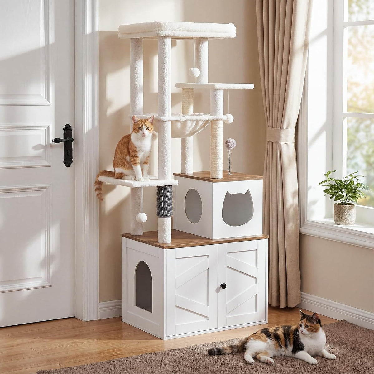 HOOBRO Cat Tree with Litter Box Enclosure, Tall Cat Tower for Indoor Cats